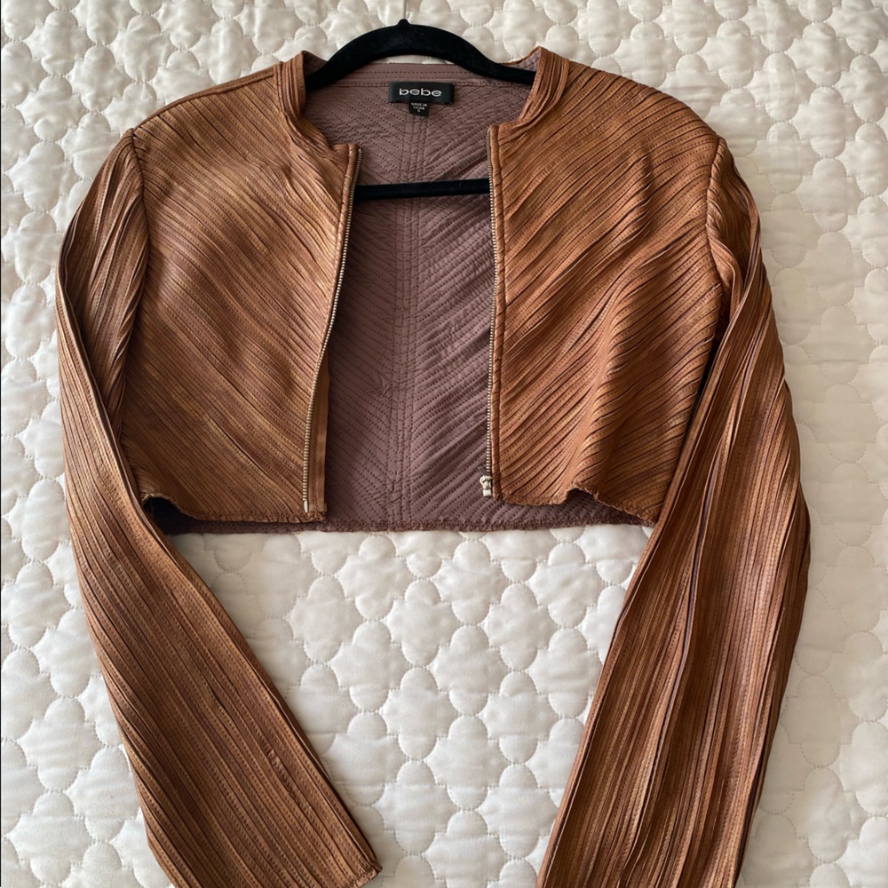 Crop brown/bronze leather jacket